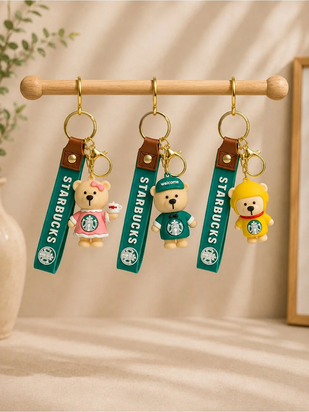 Set of 3 Starbucks Inspired Bearista Keychains